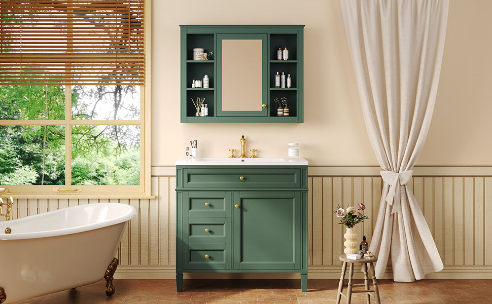 36'' Green Bathroom Vanity with Medicine Cabinet & Sink