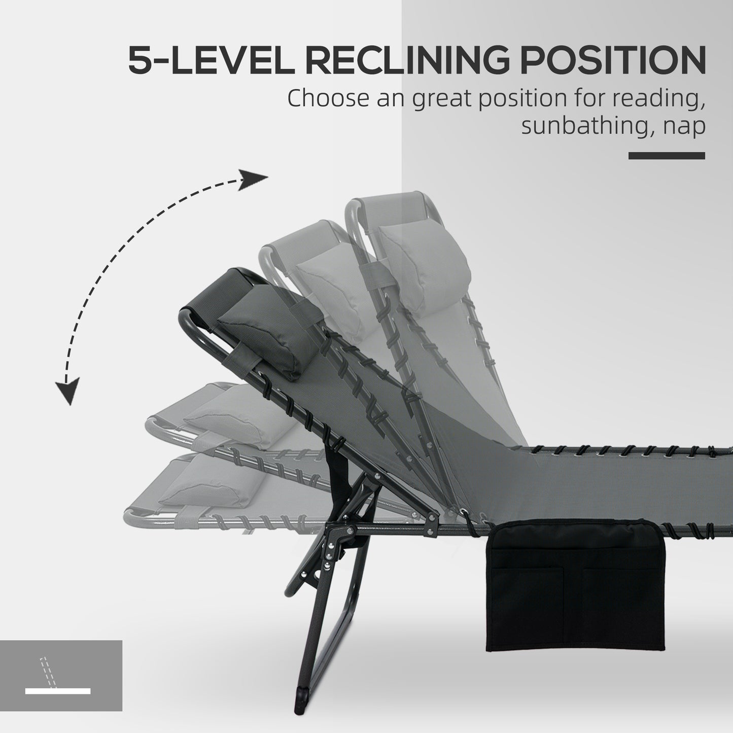 Folding Chaise Lounge Chair with 5-Level Recline, Gray
