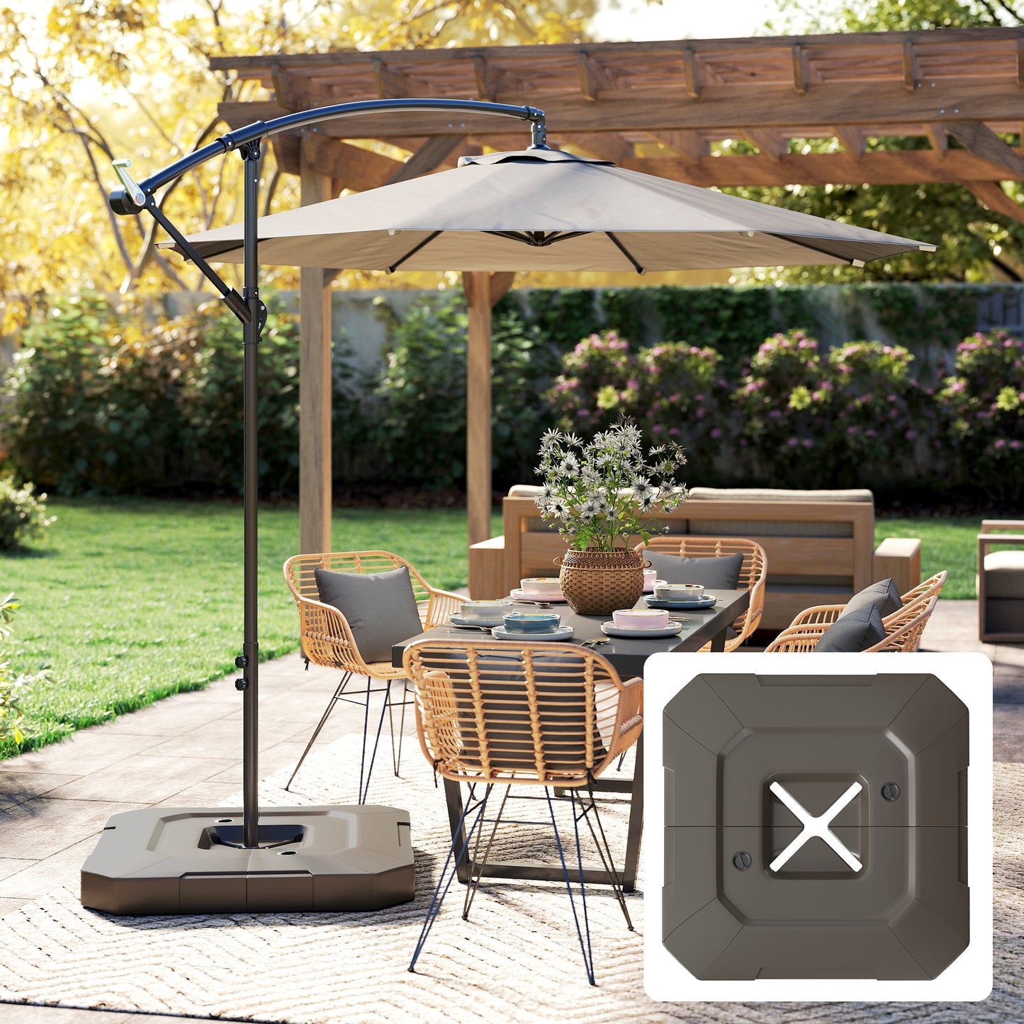 2-Piece Heavy-Duty Cantilever Umbrella Base Weights - Brown Outdoor Garden Furniture