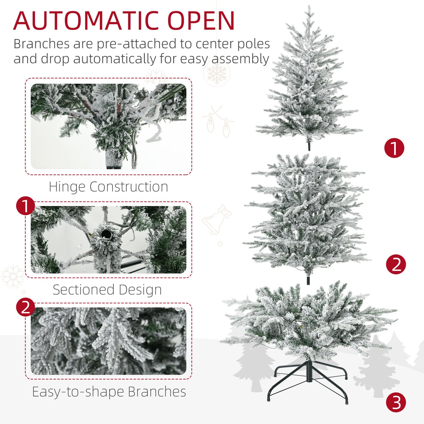 6ft Pre-Lit Artificial Flocked Christmas Tree with Warm Lights