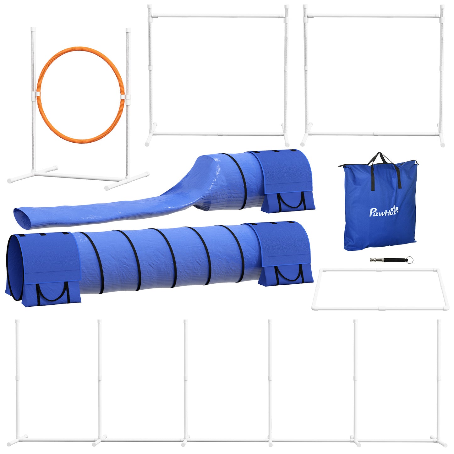 Dog Agility Training Equipment Set with Tunnels, Hurdles, Poles & Ring
