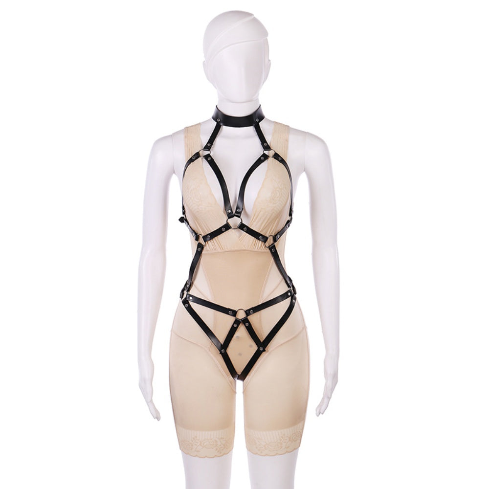 Punk Leather Body Chain Harness - Black Layered Waist Jewelry