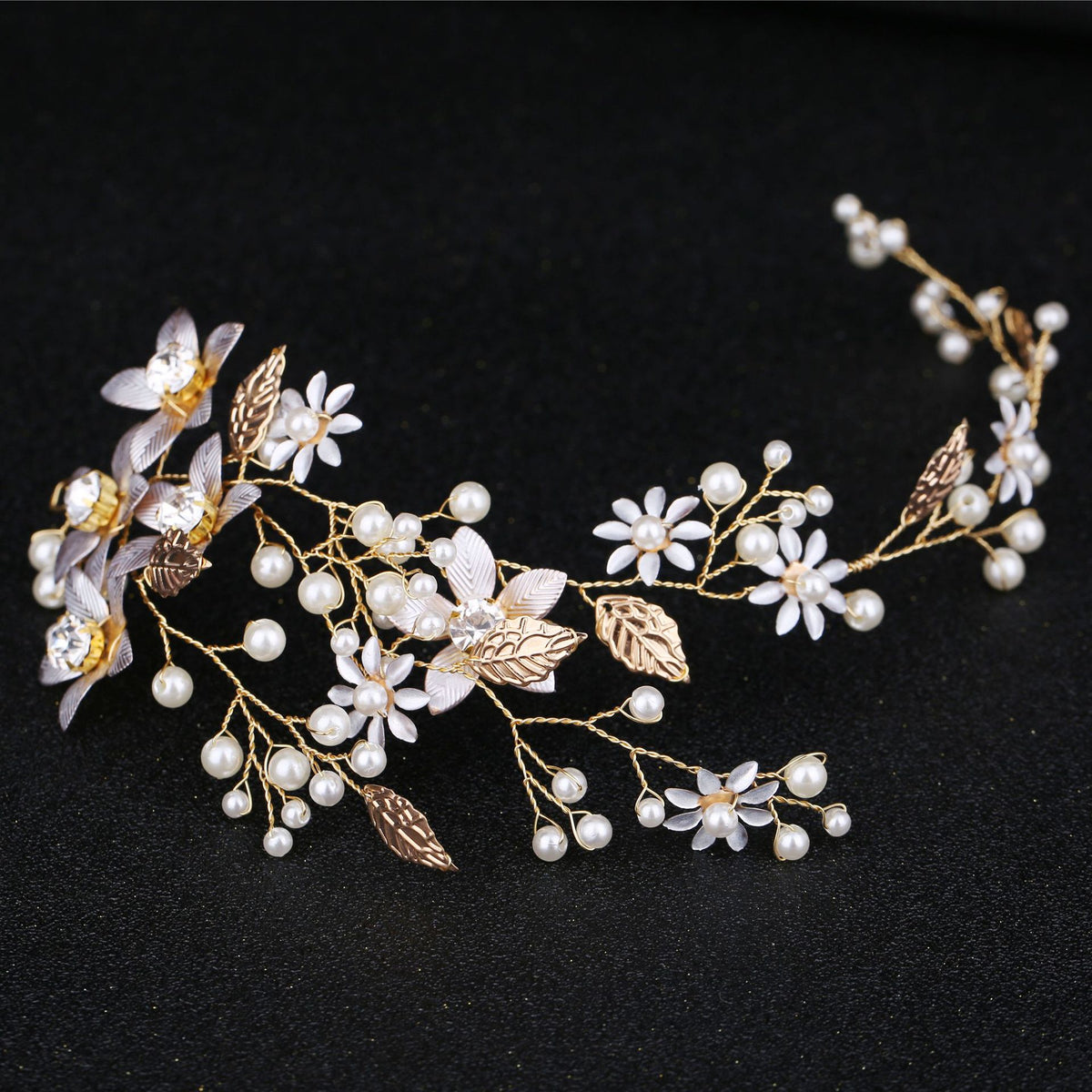 Golden Leaf Flower Hair Band - Wedding Bridal Accessory