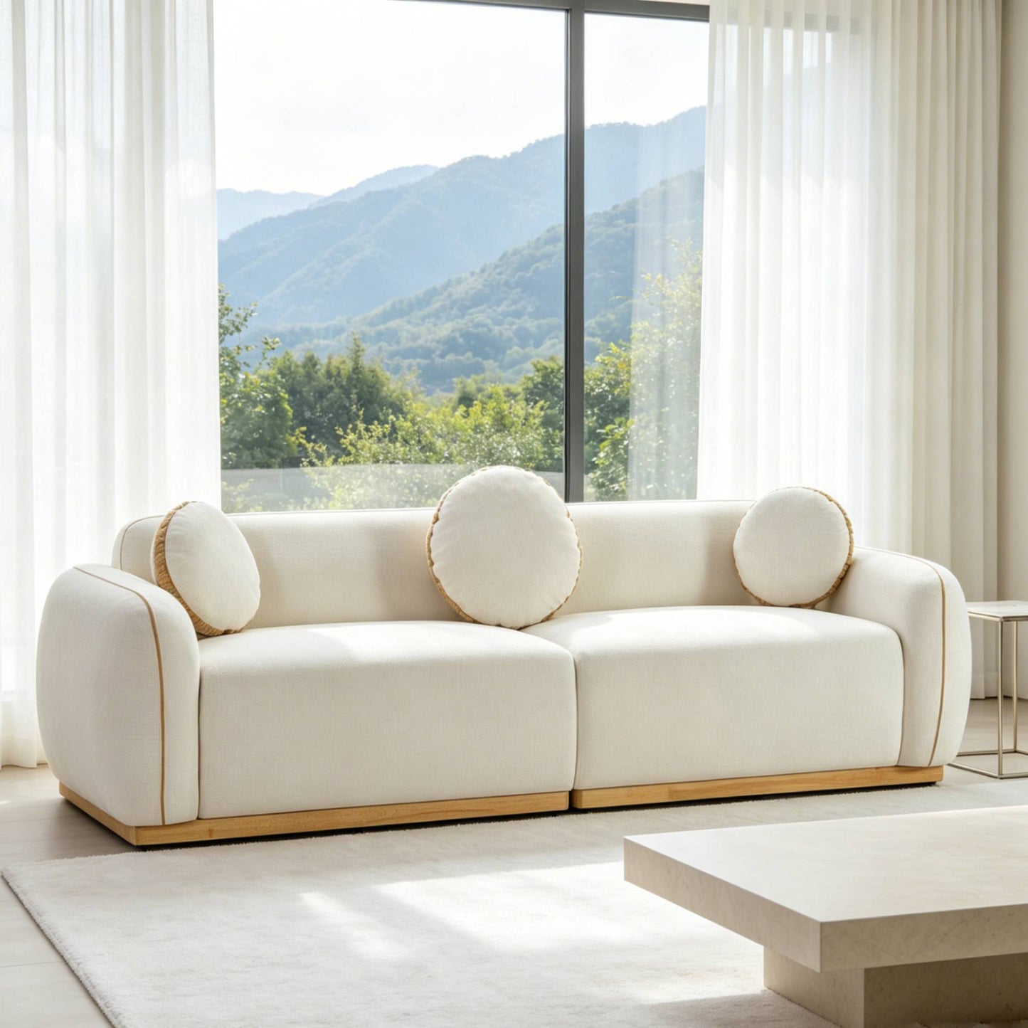 90.94 Modern Sofa Set, 3 Round Accent Pillows For Home Theater Lounge