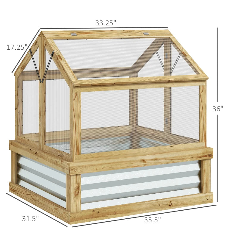 Raised Garden Bed Kit with Greenhouse and Cold Frame - Wooden Planter