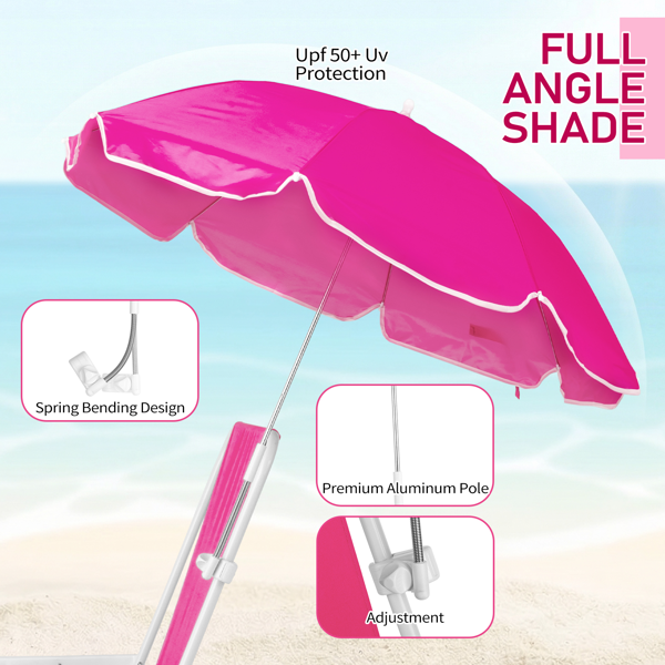 Folding Beach Chair with Detachable Umbrella - XL Size, Pink