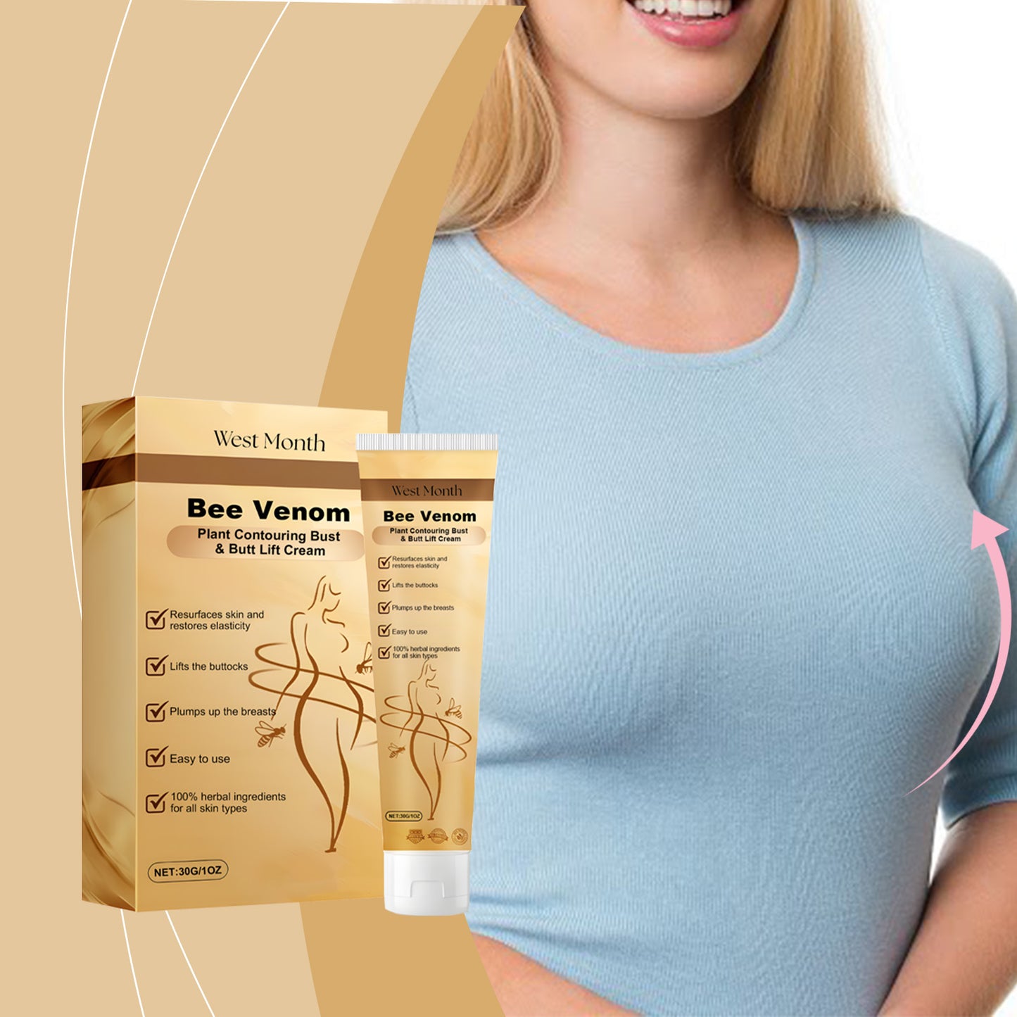 Firming Breast and Body Massage Cream - Moisturizing Skin Care Lotion