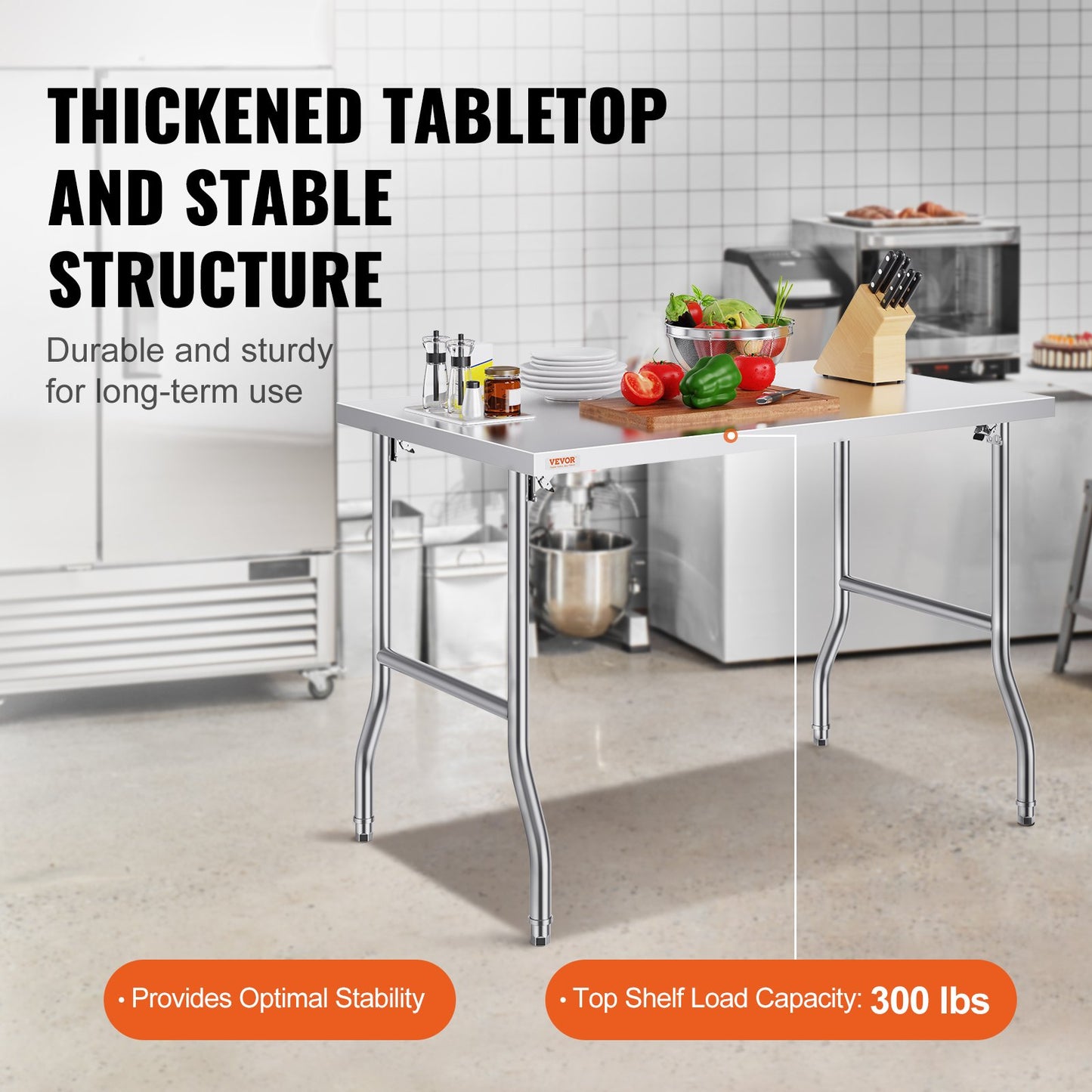 48 x 30 Inch Heavy-Duty Stainless Steel Folding Work Table