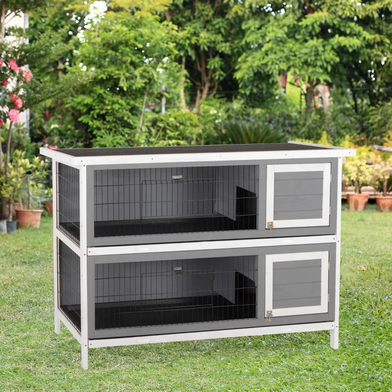Large Wooden Rabbit Hutch with Lockable Doors Waterproof Roof and Leak Tray