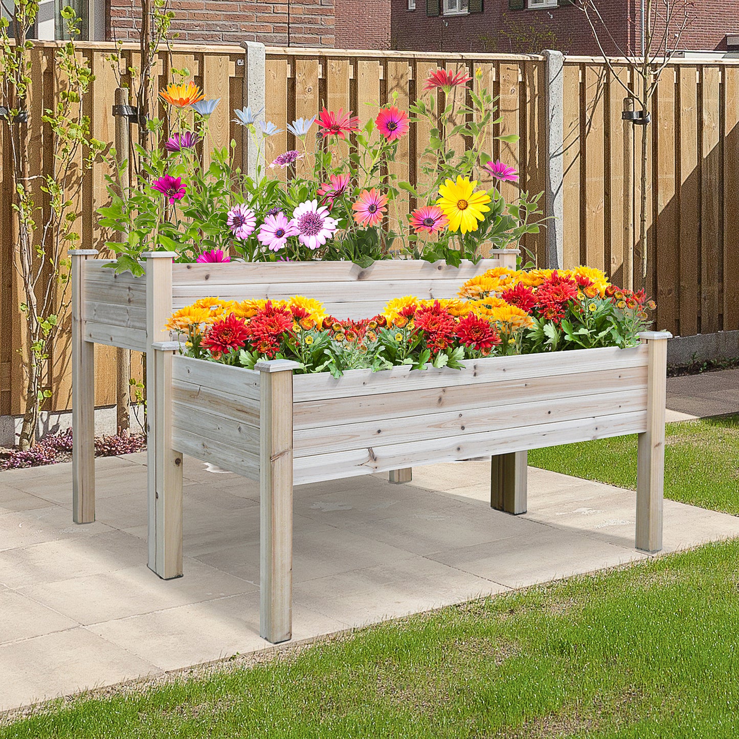Two-Tier Wooden Elevated Garden Bed - Large Outdoor Planter 45x45