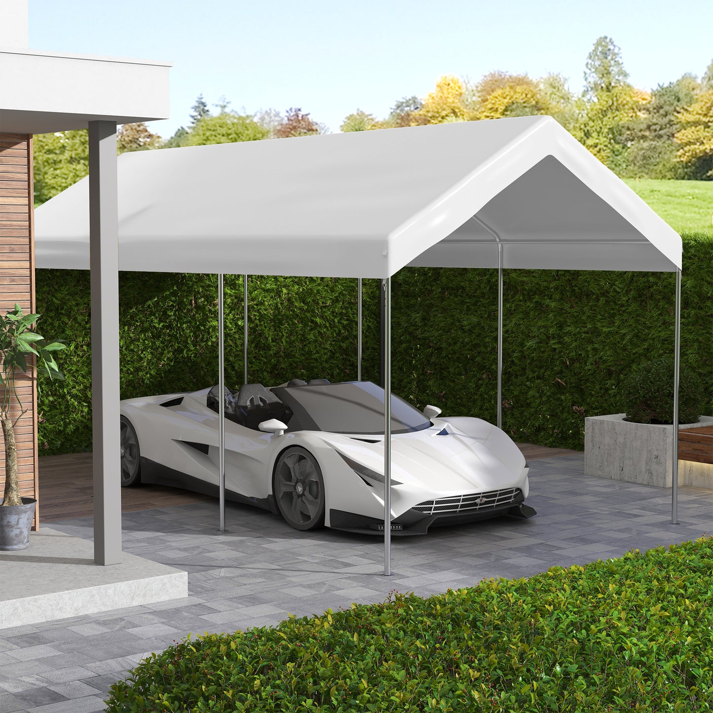 19.7' x 9.7' Carport Canopy Replacement Cover with Bungee Cords - White