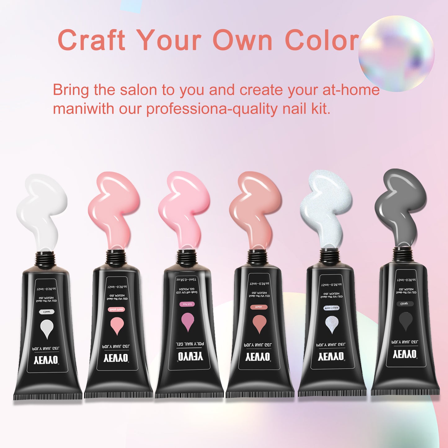 6-Color Poly Gel Nail Extension Kit with UV LED Lamp and Manicure Tools
