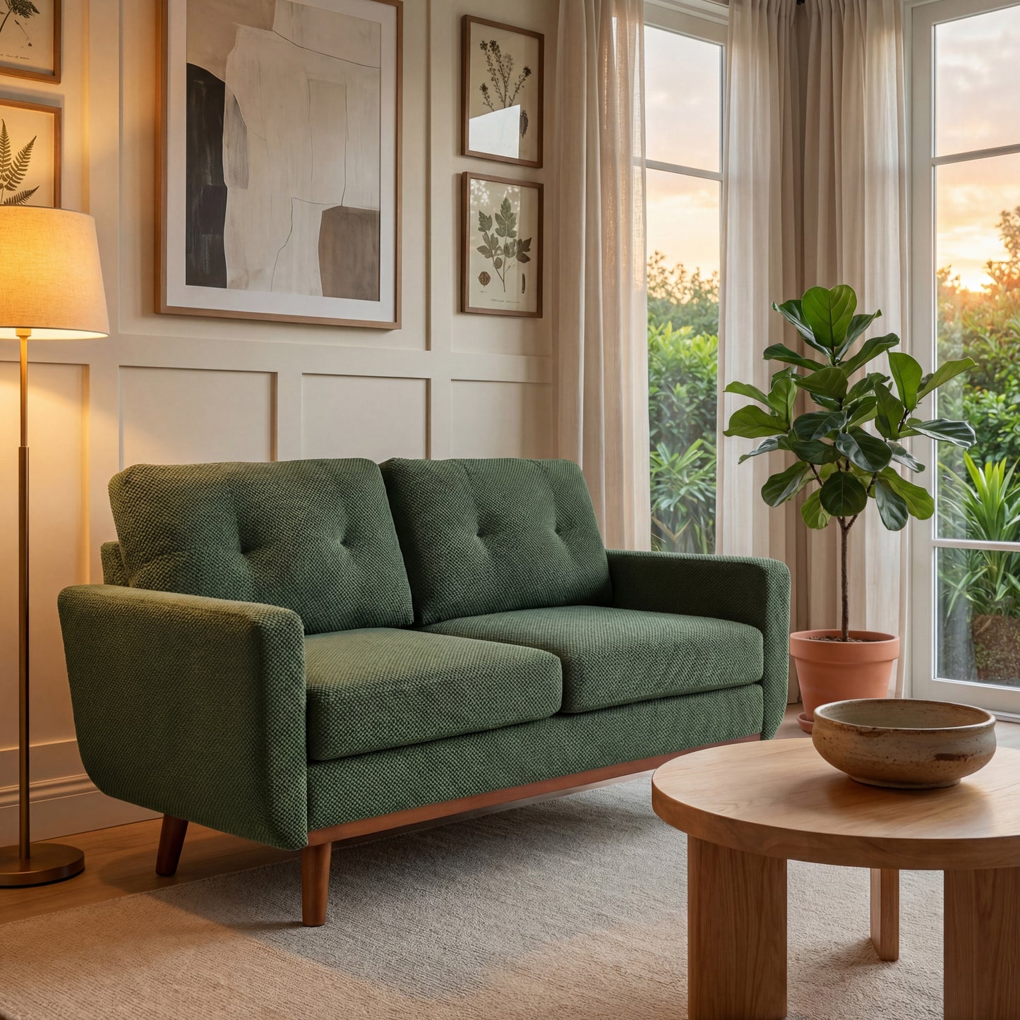 65-Inch Modern Minimalist Two-Seater Sofa - Dark Green