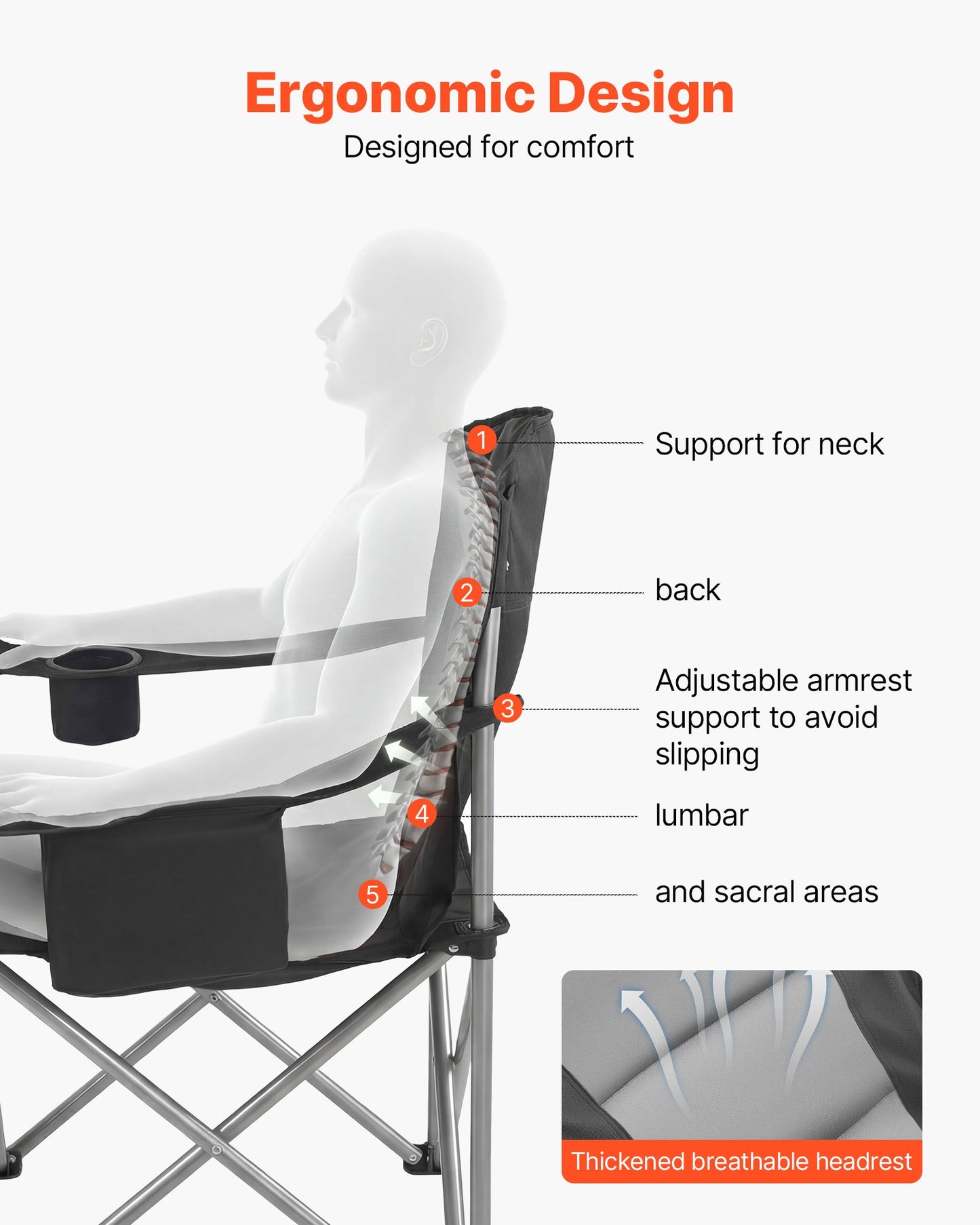 Heavy Duty Camping Chairs 450 Lb Support Portable Folding with Padded Backrest & Armrests – 2 Pack