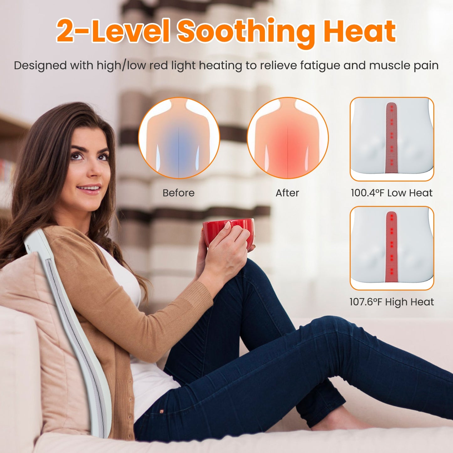 Cordless 3D Deep Tissue Back Massager with Heating & Auto-Off - White