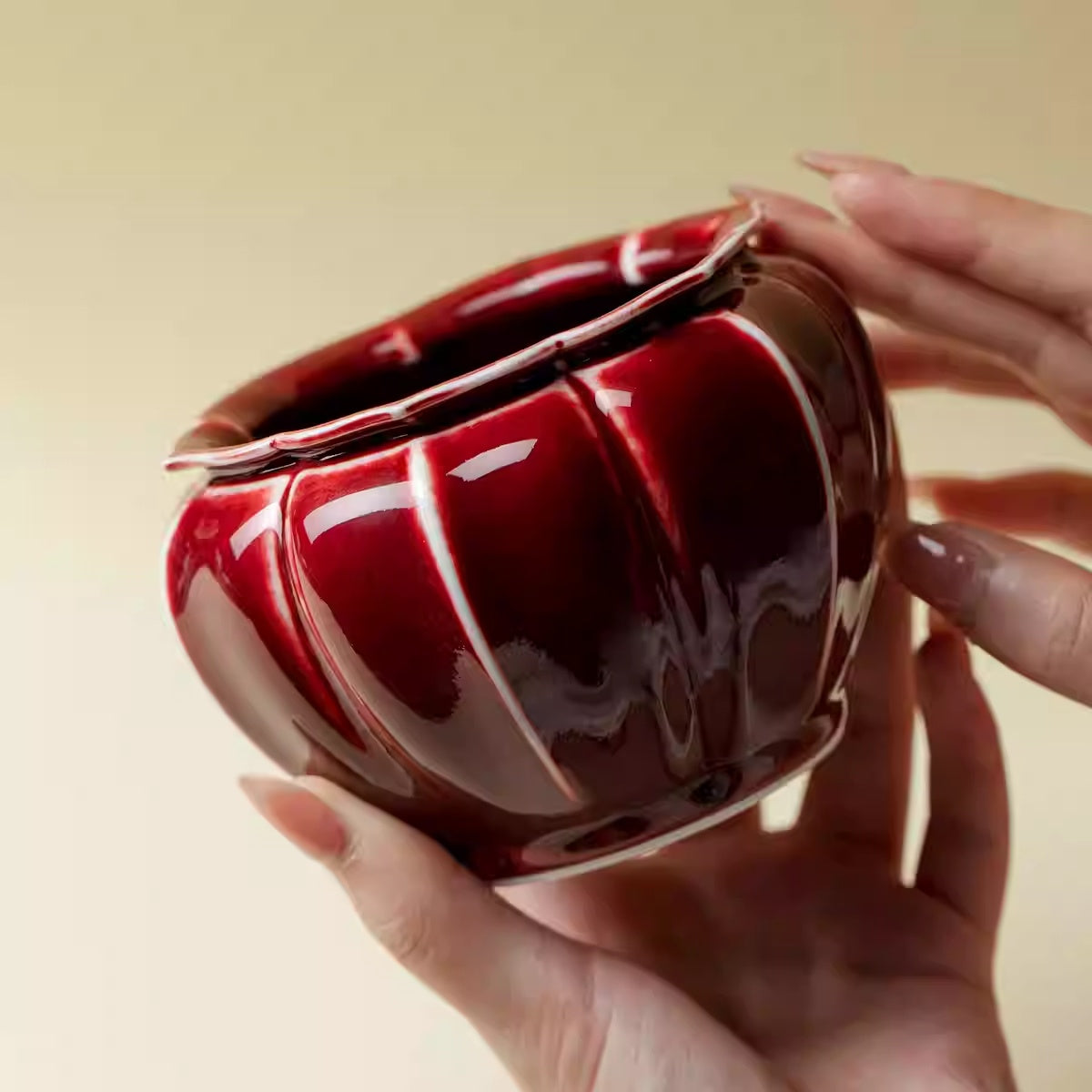 High-End Ceramic Tea Waste Container for Home Tea Ceremony Cowpea Red