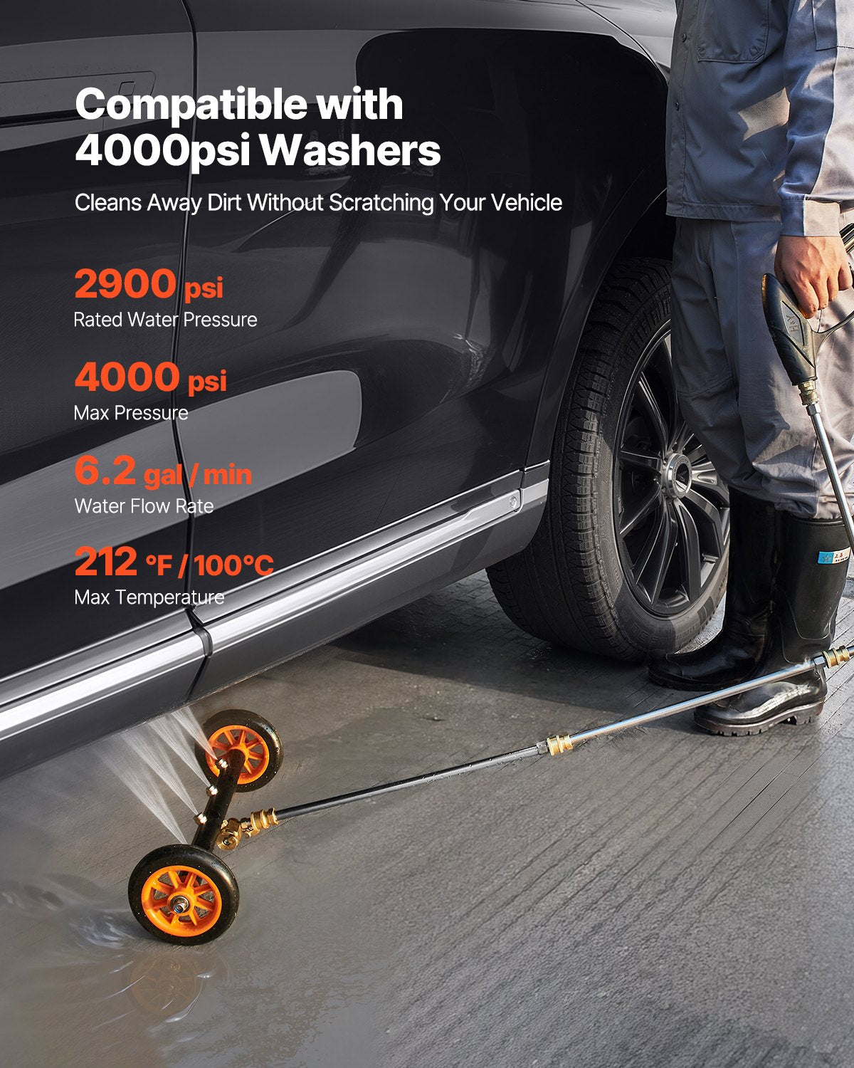 16-Inch Pressure Washer Undercarriage Cleaner with 2 Wheels & Extended Wands