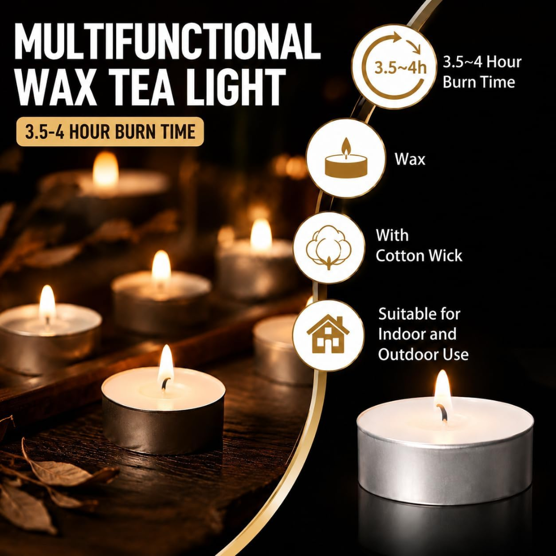 25 Unscented Tea Light Candles - Clean Burning White Votive