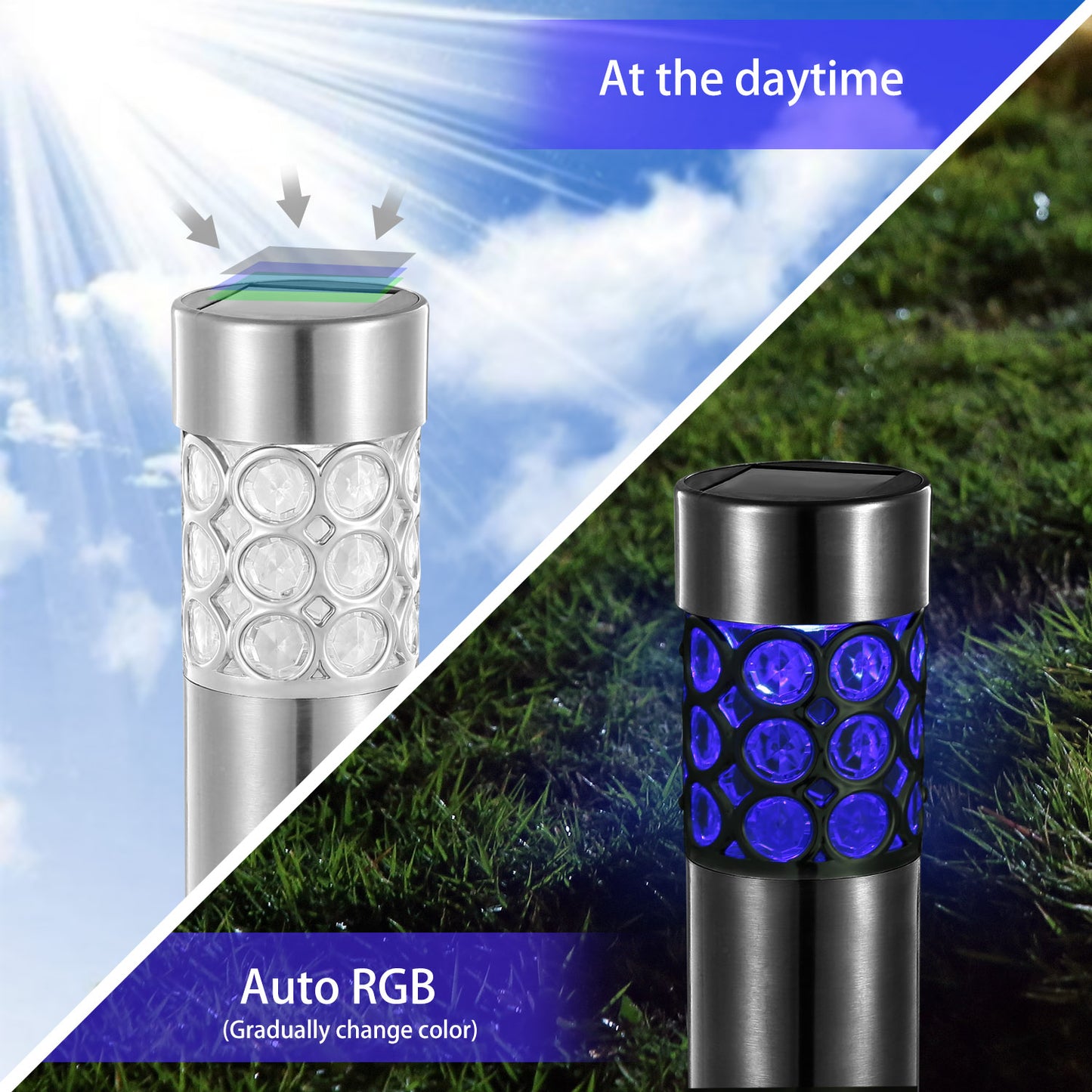 6Pcs Solar Pathway Lights Waterproof RGB Garden Walkway Lighting