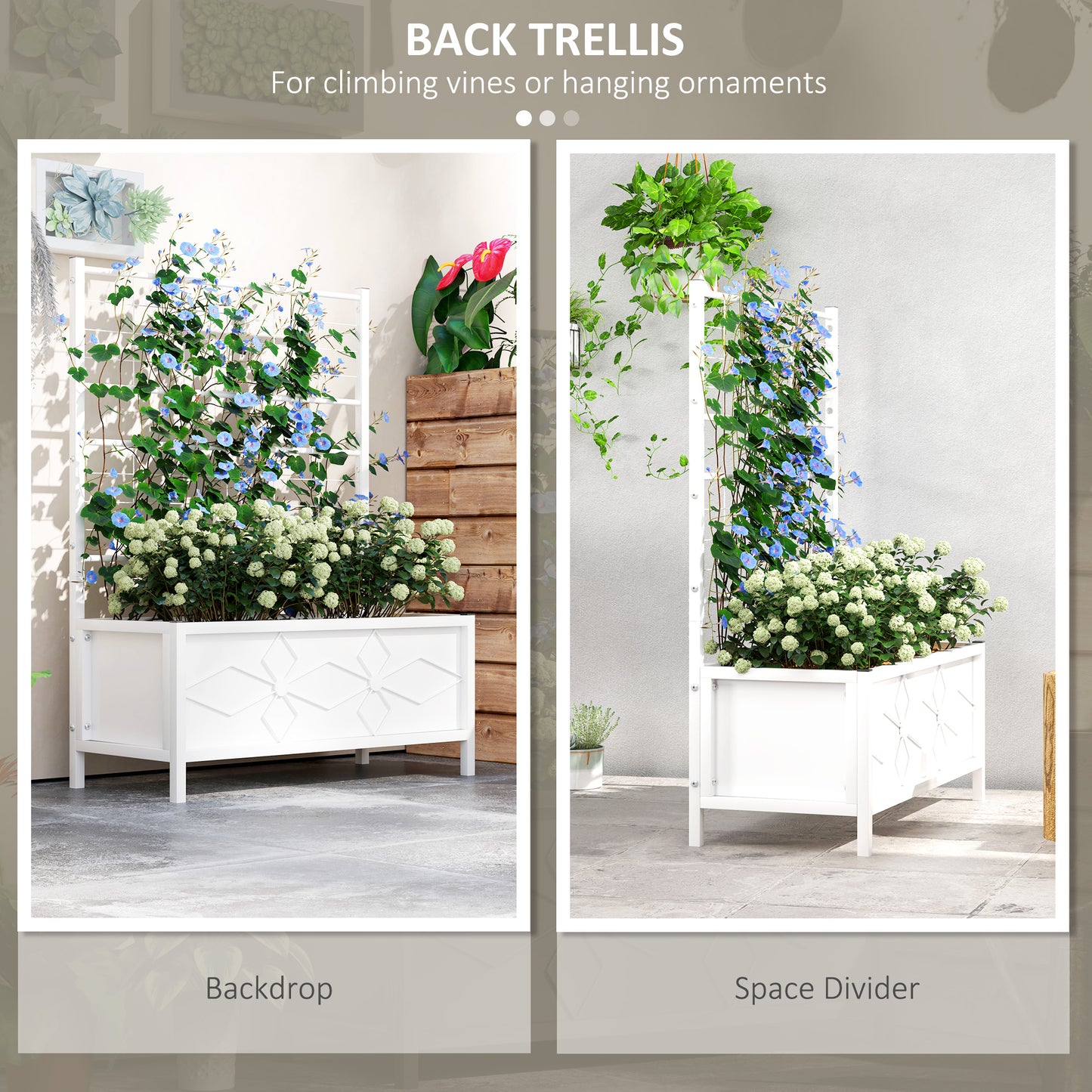 Galvanized Raised Garden Bed with Trellis for Climbing Vines, 35.4 x 15.7 x 47.2 inches, White