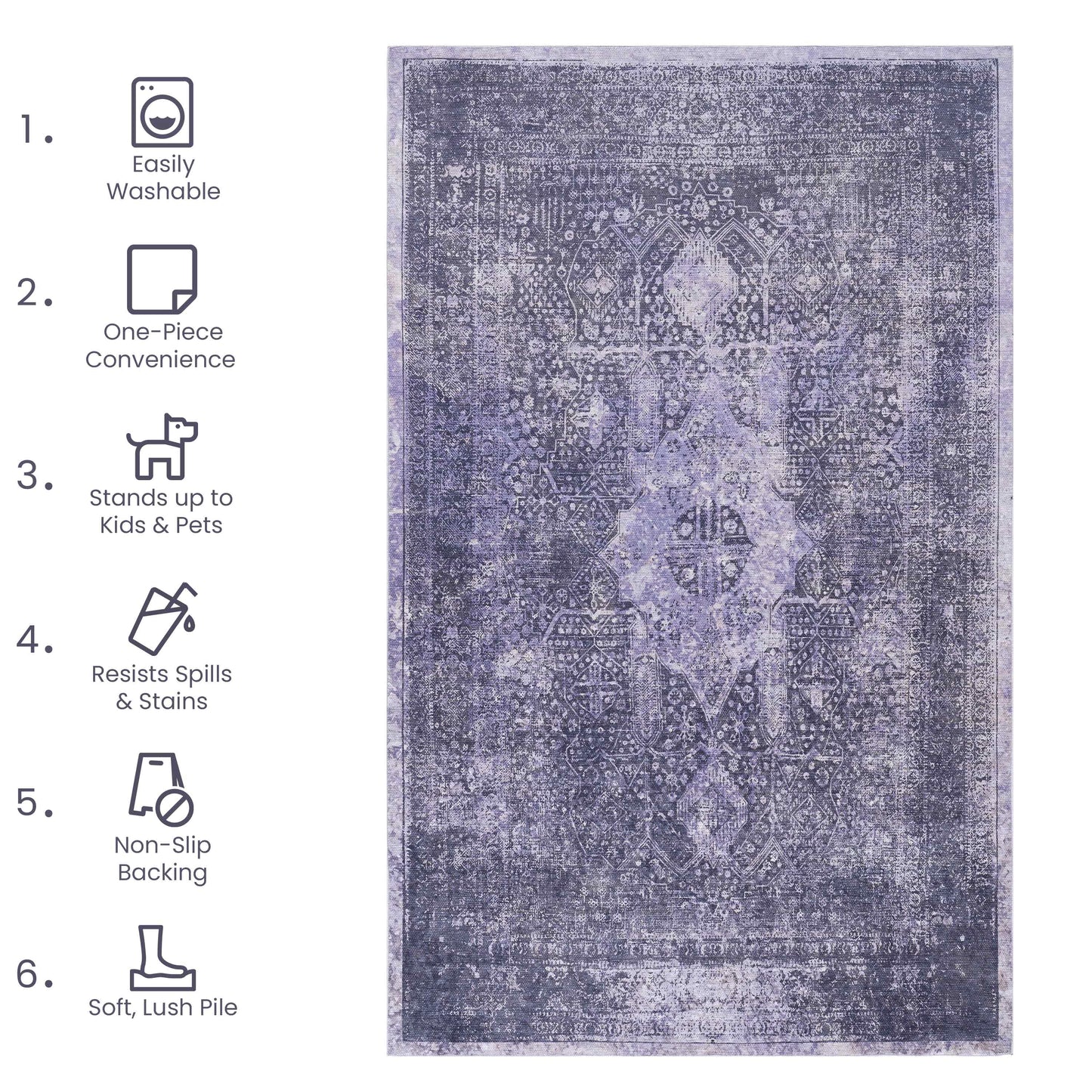MAVAL Anthracite Washable Rug 2' X 3' Doormat Anthracite,
