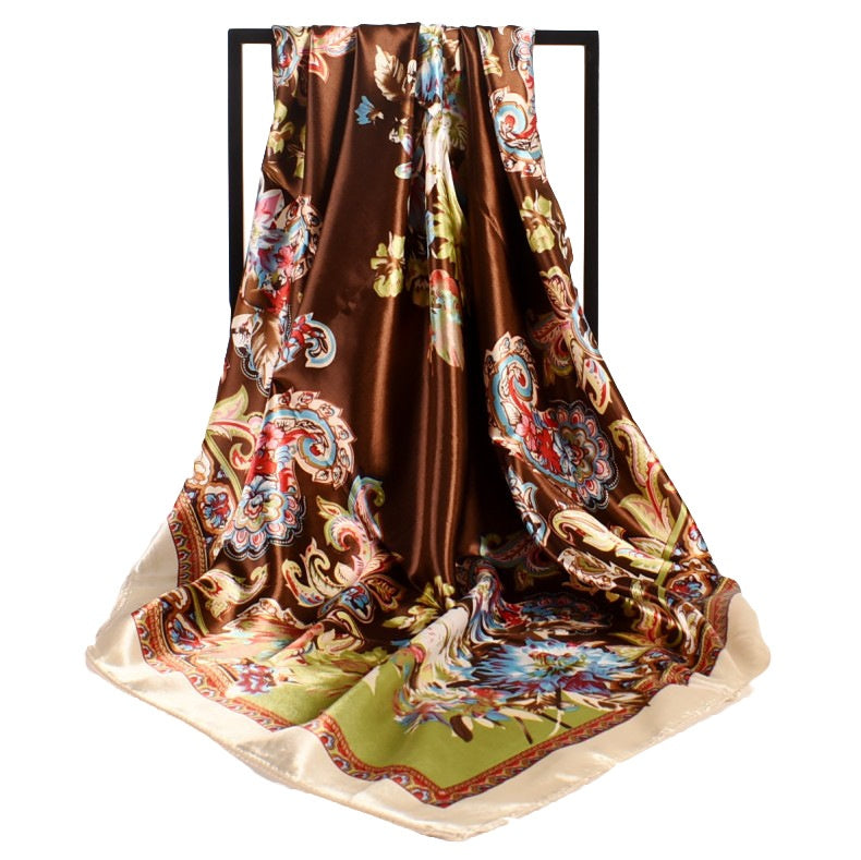 Retro Paisley Satin Square Scarf - Floral Print Large Neck Head Wrap