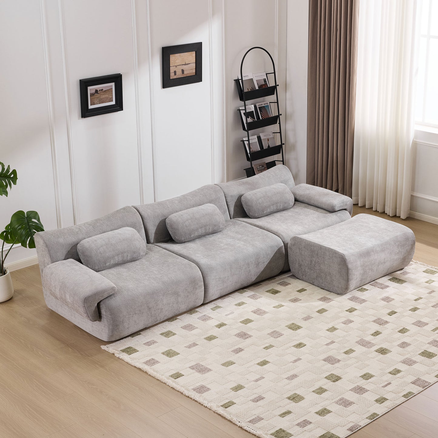 Modular Chenille Armchair with 3 Pillows - Extra-Large Grey Sofa