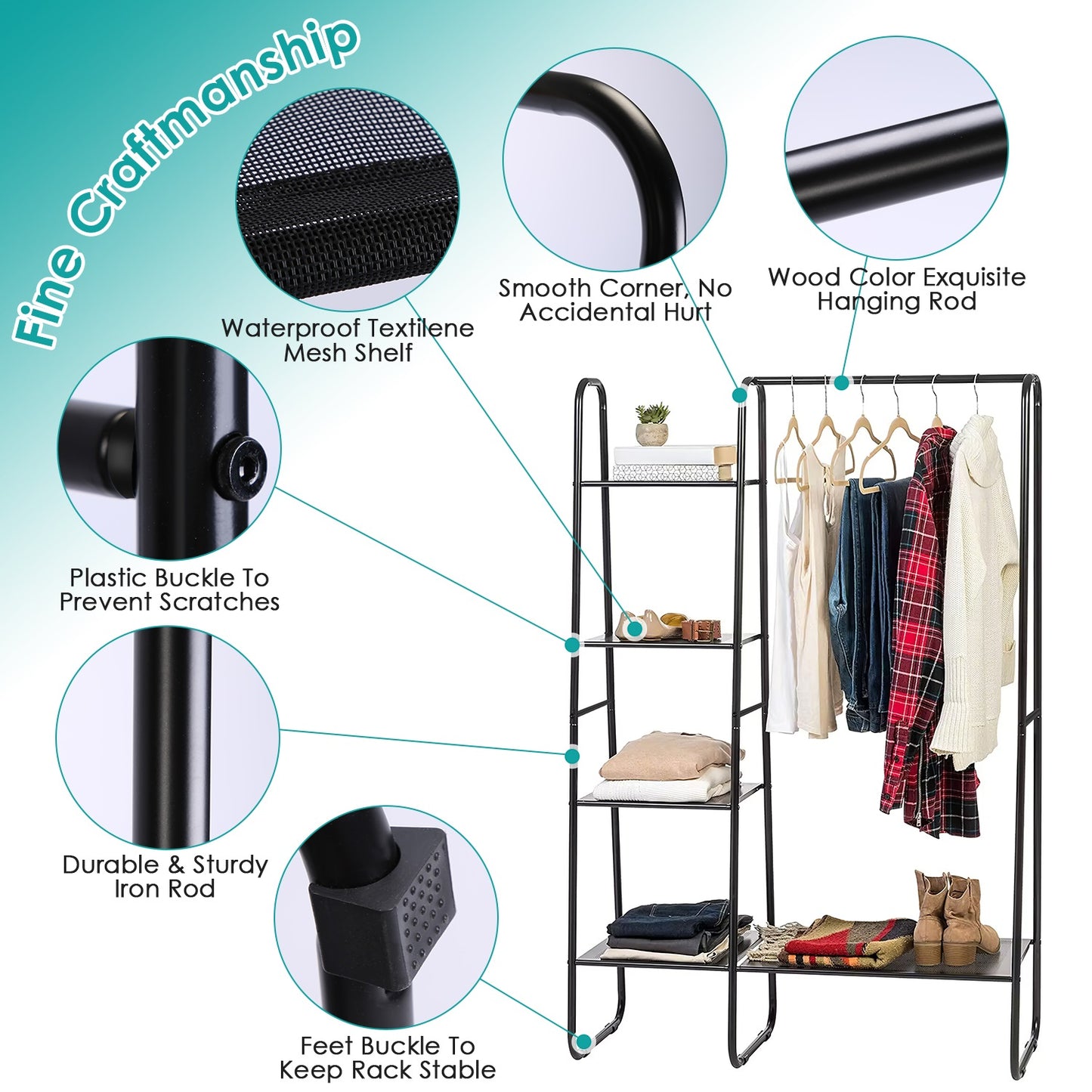 1Pc Metal Garment Hanging Rack Shoe Clothing Organizer Shelves