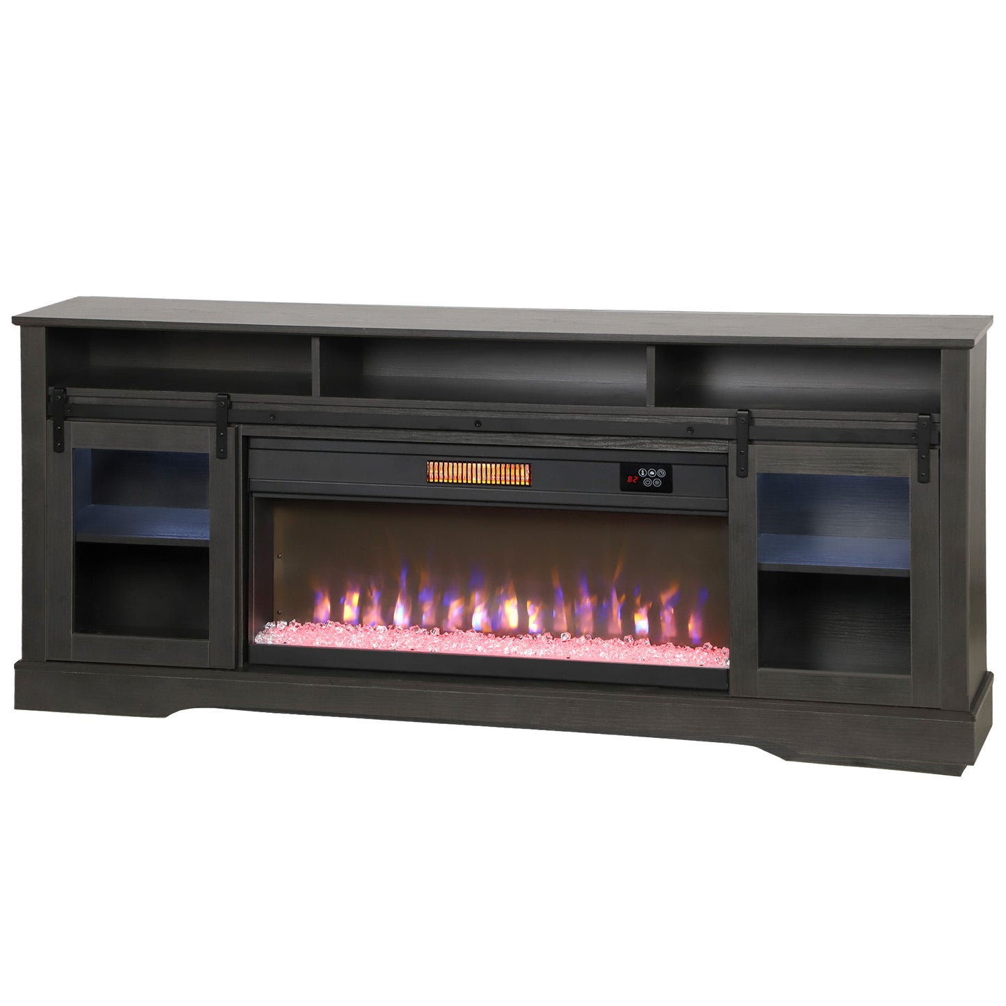 Electric Fireplace TV Stand for 80 Inch TVs, Gray Home Entertainment Console