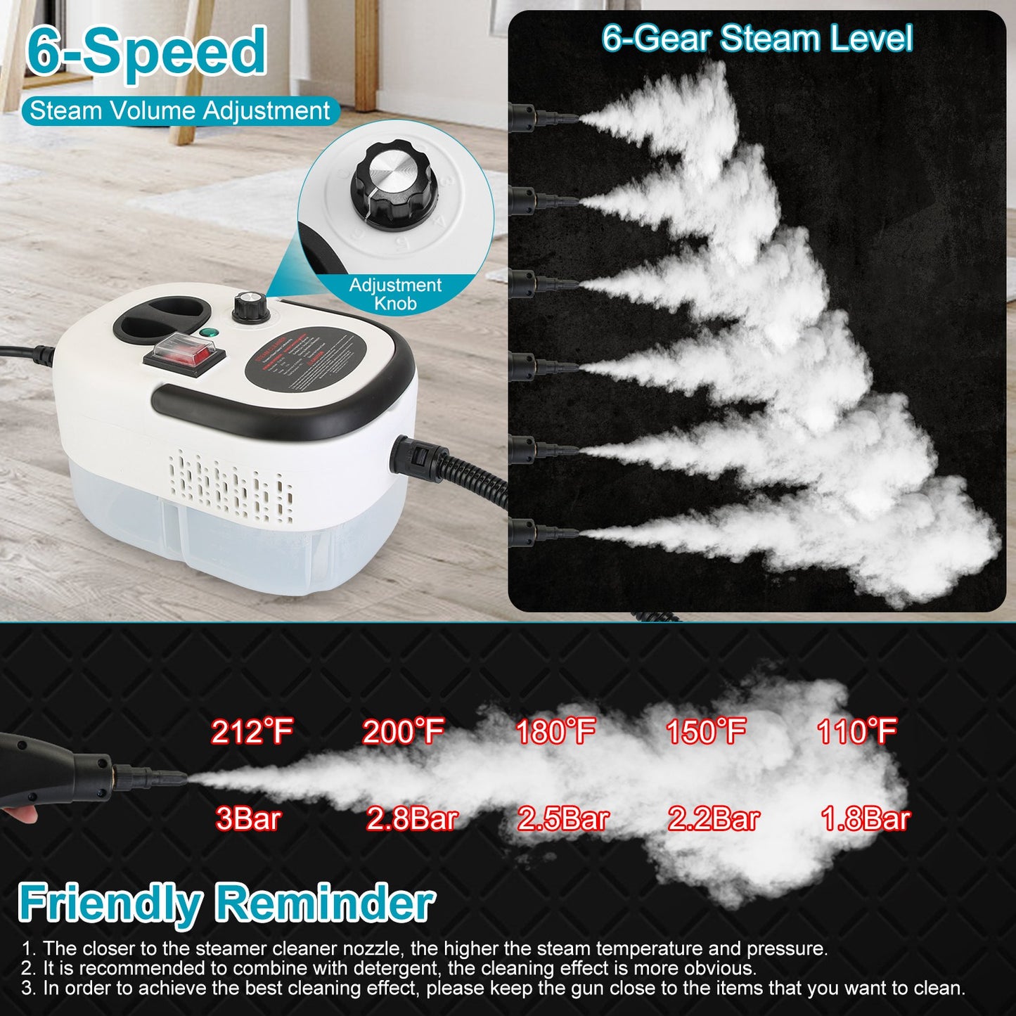 2500W Handheld Steam Cleaner for Car, Floor, Mattress, Windows & More