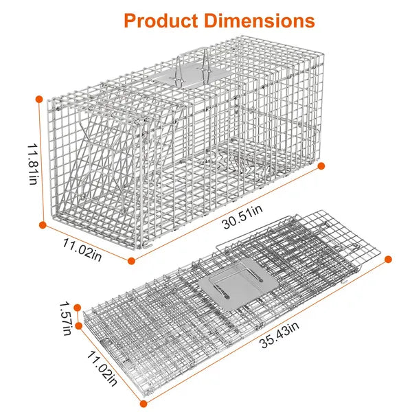 Humane Live Animal Trap Cage for Raccoons, Groundhogs & Cats - Collapsible Galvanized Wire