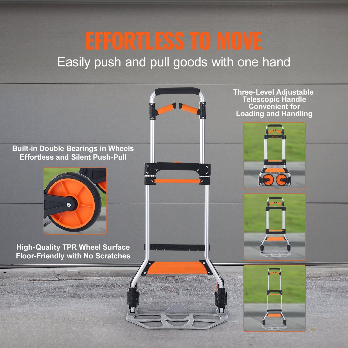 Folding Hand Truck 309 Lb Capacity Aluminum Portable Dolly with Telescoping Handle