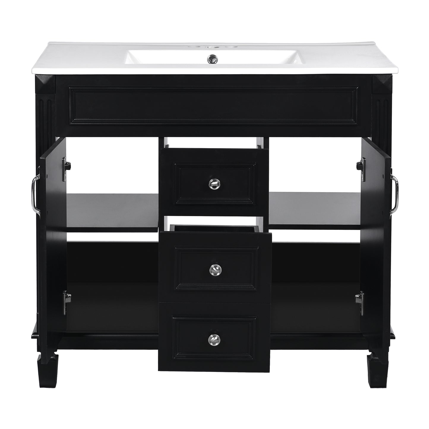 36'' Modern Bathroom Vanity with Black Mirror Cabinet & Sink