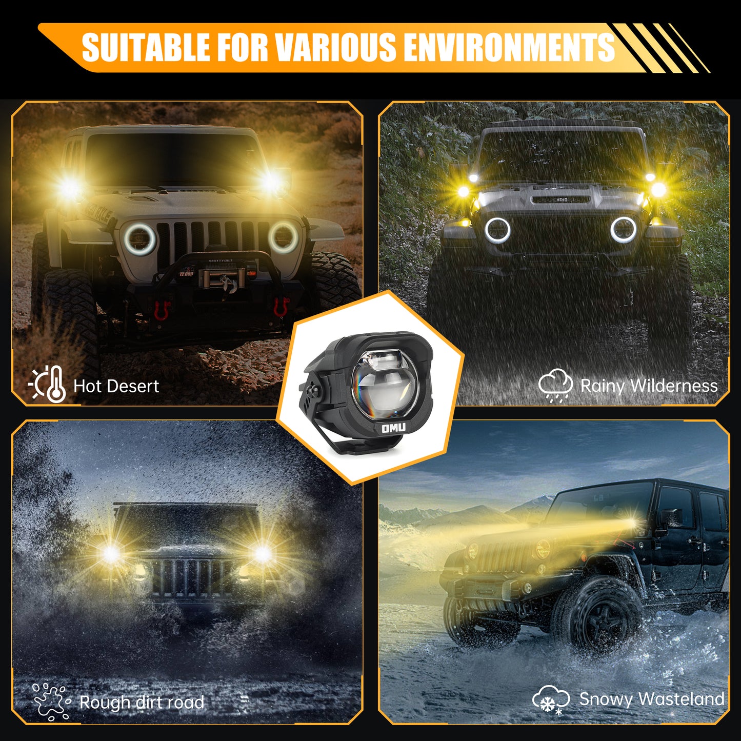 High Low Beam Switchable A-Pillar Spotlight - Yellow, Black
