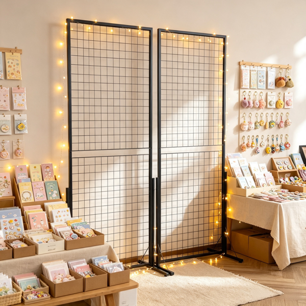 2-Pack Gridwall Display Tower - Double-Sided Floorstanding Rack