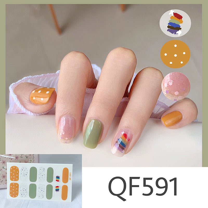 Waterproof Nail Art Stickers - 14pcs Durable Eco-Friendly Decals for Nails