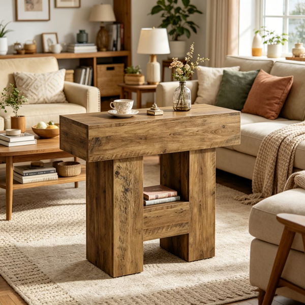 Compact 2-Tier End Table - Rustic Wooden Design