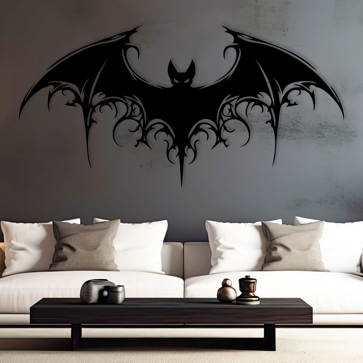 Halloween Metal Bat Wall Art - Iron Decor for Home & Garden, 20x40cm Black