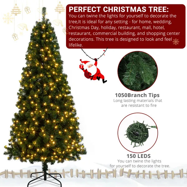 6ft Christmas Tree with 150 Warm LED Lights - Green PVC