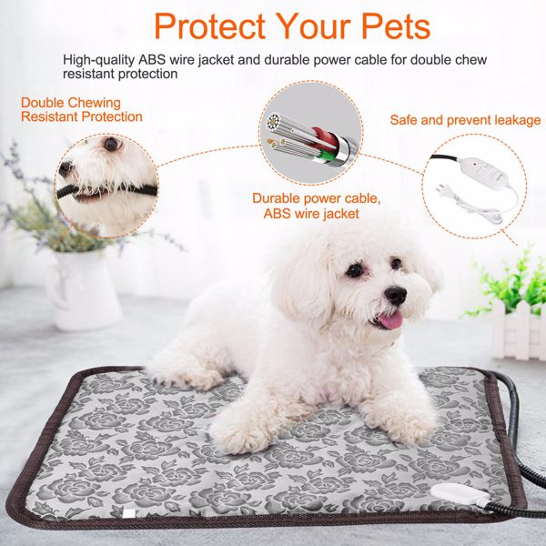 Pet Heating Pad Waterproof Adjustable Warm Blanket for Dogs & Cats - Gray