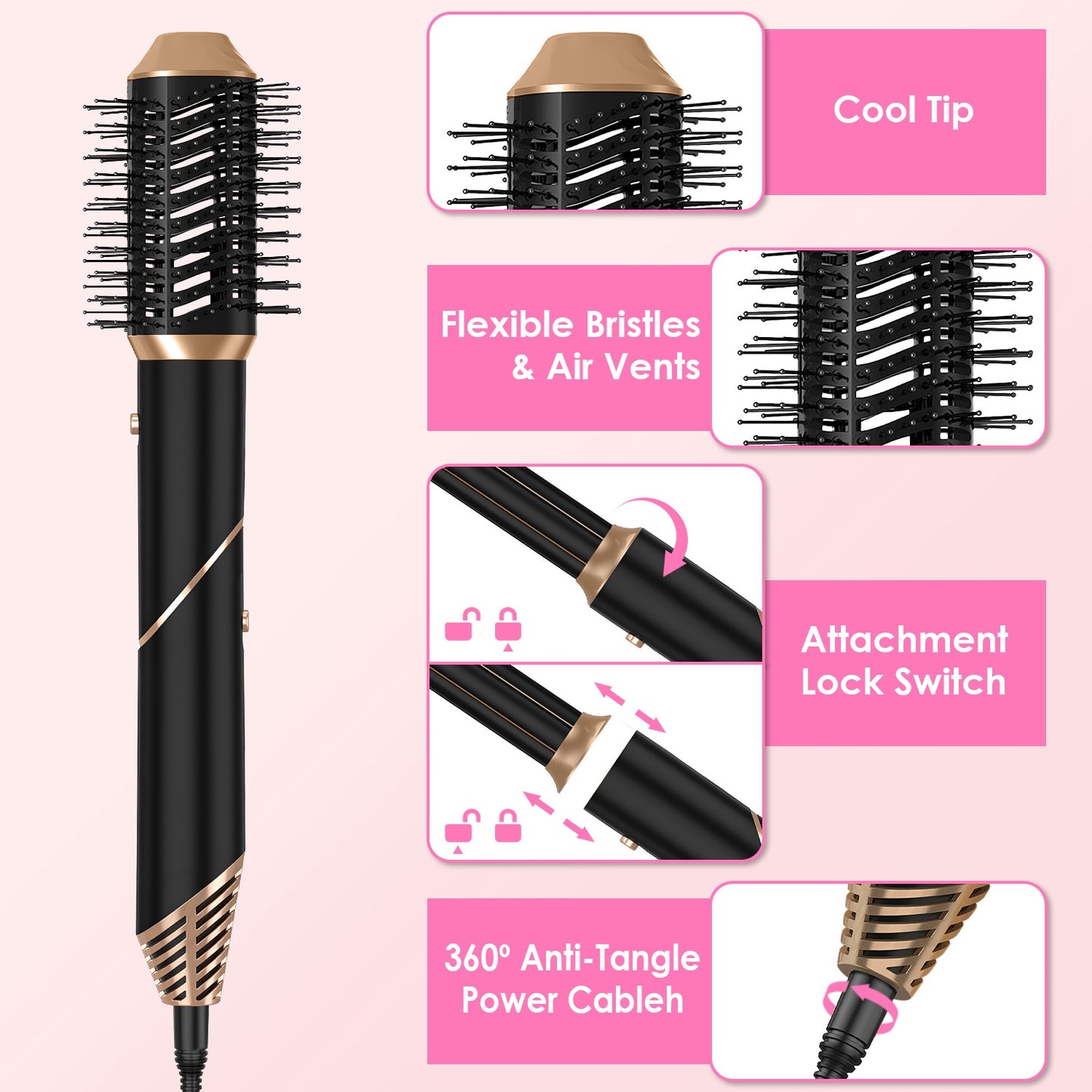 5-in-1 Hot Air Hair Styler & Dryer Brush Set - Black Automatic Wrap Curler