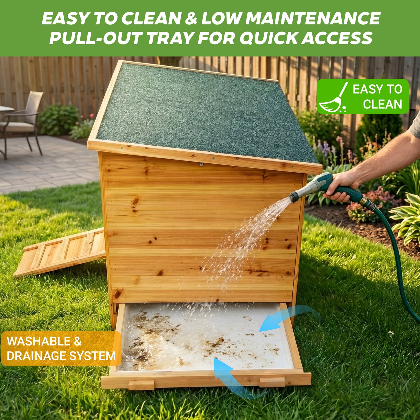 Natural Wood Chicken Coop - Solid Wood Construction