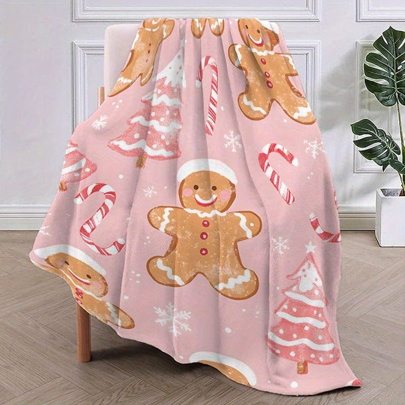 Christmas Themed Bedding Set with Gingerbread Men Snowflakes Candy Canes and Warm Blankets - Multiple Sizes & Styles