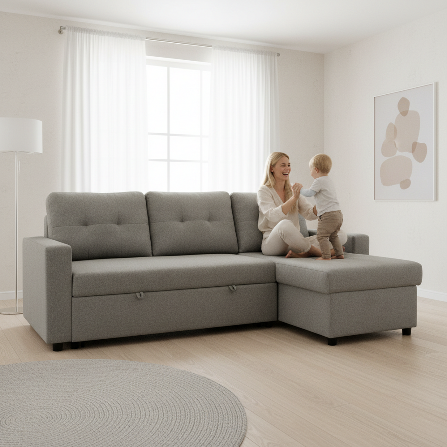 Convertible L-Shaped Sectional Sleeper Sofa Bed, Stylish Apartment