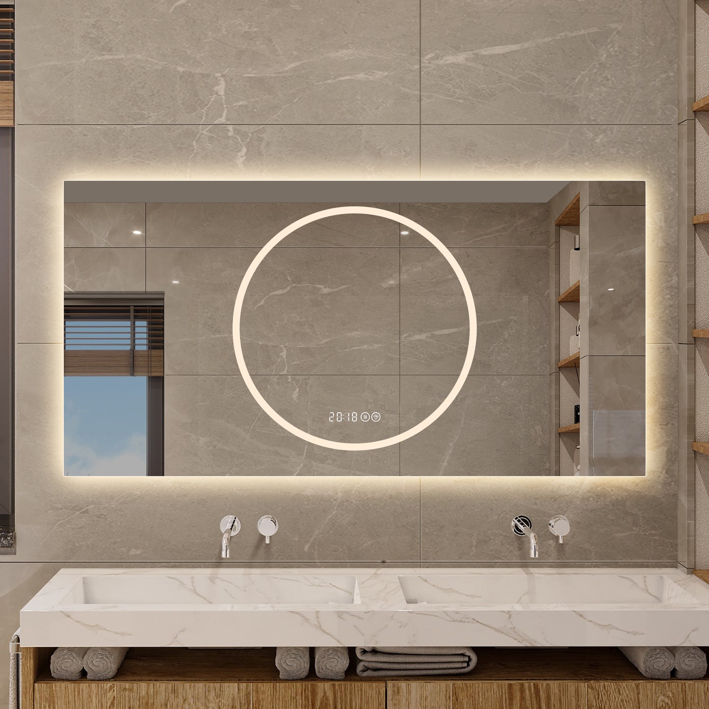 48x24 Inch LED Bathroom Mirror with Anti-Fog - Antique Silver