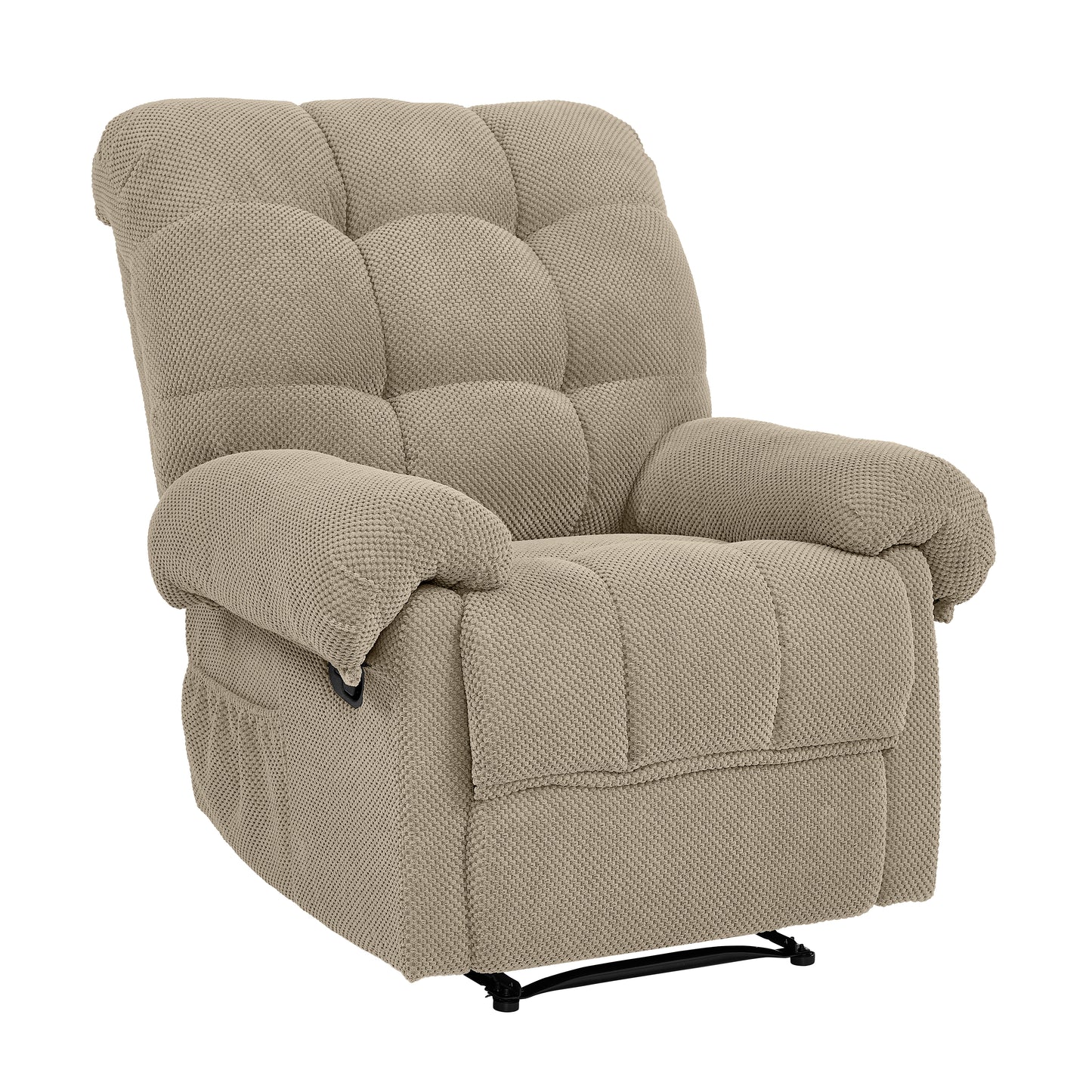 Overstuffed Recliner Chair - Camel Fabric Armchair with Footrest