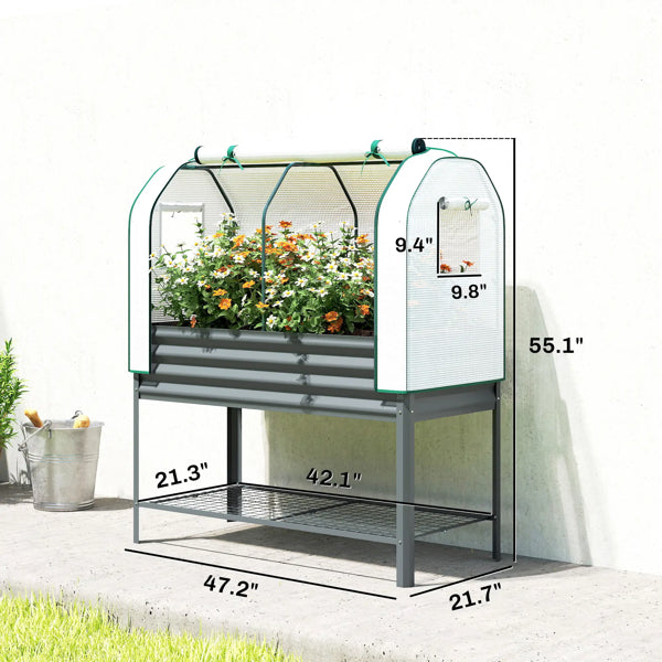 Raised Garden Bed with PE Greenhouse Cover - Dark Gray