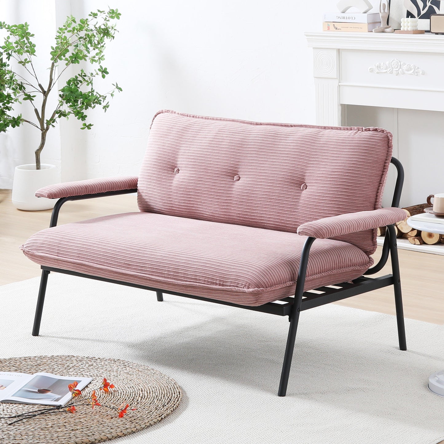 53-Inch Pink Sofa for Small Spaces - Modern Corduroy Design