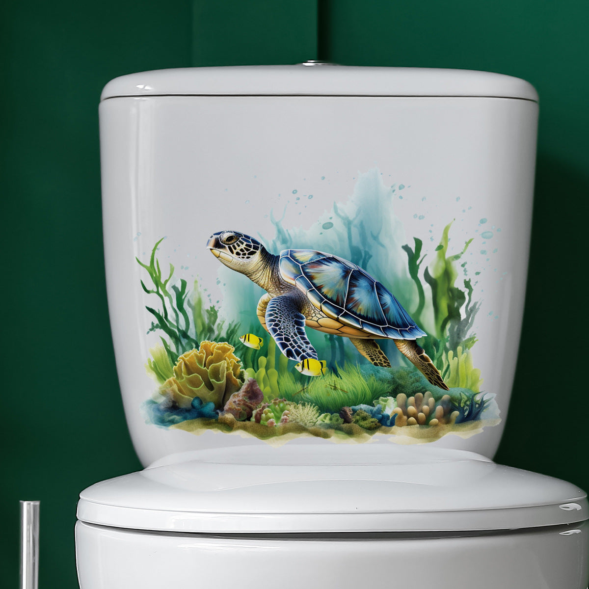 Sea Turtle Wall Decal - Ocean World Aquatic Plants Bathroom Wall Sticker