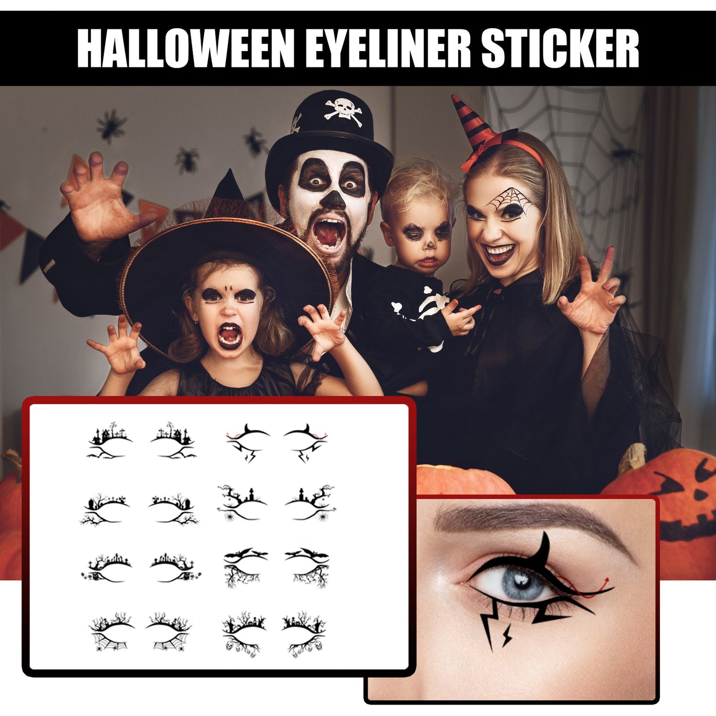 Halloween Eyeliner Stickers - 8 Pairs Reusable Eye Makeup Decals